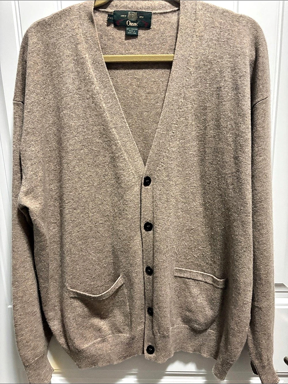 Orvis Men’s XXL 100% Cashmere Cardigan Sweater Taupe Brown